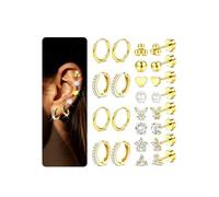 12 Pares Pendientes Plaqueados Oro 14K en Acero Quirúrgico 316L, Aros y Tachuelas Pequeños Hipoalergénicos, Piercing Oreja Helix Tragus Conch Cartílago, Joyería Multi Piercing para Mujer y Hombre