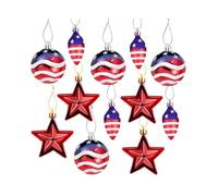 12 Pcs 4th Of July Ornaments Decorations for Tree Plastic Independence Day Five-pointed Star Hanging Decoration Holiday Decor for Home Decor