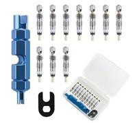 12 Pcs Bicycle Valve, Núcleo de válvula de Bicicleta, adaptadores de válvula de Bicicleta con 2 Pieza Llave obus, Adaptador de latón para válvula Presta para Repuesto reparación de Bicicletas