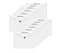 12 Pcs Carpetas Archivadoras, 6 Colores Carpeta Fundas Plastico A4, Portafolios con Botones y Bolsillo Etiquetas, Bolsillos Perforados Transparentes, Portadocumentos Oficina (Horizontal, Transparente)