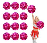 12 Pcs Cheerleading Pom Poms,13.7inch Cheerleader Pompoms with Four finger payment,Fit for Team Spirit Sports Dance Cheering (rose red)