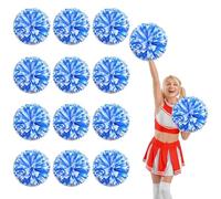12 Pcs Cheerleading Pom Poms,13.7inch Cheerleading Handheld Squad Pompoms for Sports Team Cheer Spirit Games Dance Party Adults (blue + white)