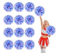 12 Pcs Cheerleading Pom Poms,13.7inch with Four finger payment Cheerleading Handheld Squad Pompoms for Sports Team Cheer Spirit (Blue+Pink+White)