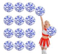 12 Pcs cheerleading poms,13.7inch pom poms cheerleading with Finger Holes Cheer Pom Pomsfor Dance, Matches, Team Spirit Sports (blue + white)