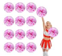 12 Pcs cheerleading poms,13.7inch pom poms cheerleading with Straight handle style Cheer Pom Pomsfor Dance, Matches, Team Spirit Sports (Rose red+white)