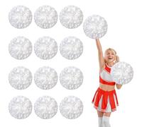 12 Pcs cheerleading poms,13.7inch pom poms cheerleading with Straight handle style Cheer Pom Pomsfor Dance, Matches, Team Spirit Sports (white)