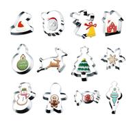 12 pcs cortadores de galletas de Navidad de acero inoxidable cortador de galletas cortador de galletas de Navidad renos, hombre de pan de jengibre, copo de nieve para hornear pasteles galletas fondant