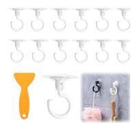 12 PCS Ganchos Autoadhesivos, Gancho de Techo Transparentes Giratorio 360° con 1 Rascador de Plástico, Enganches para Pared Sin Taladro, Adhesivas Colgadores de Toalla para Baño/Aseo/Cocina (Blanco)