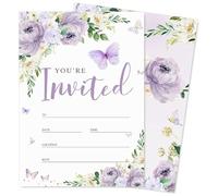 12 PCS Invitaciones de Fiesta para Niños Invitaciones Temáticas con Sobres a Juego Adecuadas para Todas las Edades Decoración de Fiestas Tarjetas de Cumpleaños para Niños y Niñas (Mariposa)