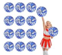 12 Pcs pom poms cheer,13.7inch pom poms cheerleading with Straight handle style Cheer Pom Pomsfor Dance, Matches (Blue+Silver)