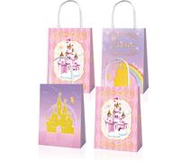 12 Pcs Princesa Fiesta Favores Bolsas Princesa Tema Cumpleaños Treat Bolsa con Asa Rosa Princesa Castillo Tote Bolsa de Regalo para Niñas Mujeres