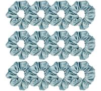 12 Pcs Satin Silk Hair Scrunchies Soft Hair Ties Fashion Hair Bands Hair Bow Ropes Hair Elastic Bracelet Ponytail Holders Hair Accessories for Women and Girls (4.5 Inch, Blue Gray)