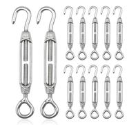 12 Pcs Tensores de Alambre de Acero Inoxidable, M4 Tensor de Cable, Gancho y Ojo Tensor de Alambre, Tensión Cuerda Ajustable para Alambre de Jardín, Luz de Cuerda DIY, Tensar Toldos, Tendederos