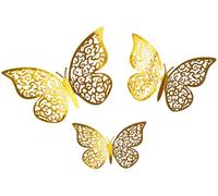 12 pegatinas adhesivas de mariposas 3D, color dorado