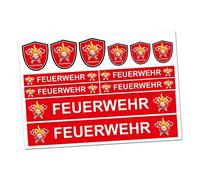 12 pegatinas de bomberos para coche, barco, caravana, autobús, bicicleta, triciclo, coche de juego, maqueta, casco, RC Car Plakette (R023 rojo)