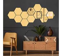 12 pegatinas de espejo hexágono dorado de 20 x 17 cm | Adhesivos decorativos para salón, dormitorio, comedor, decoración del hogar