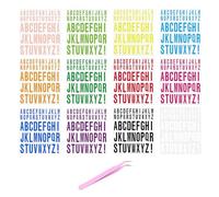 12 pegatinas de letras, 1 pieza de pinzas, pegatinas impermeables de colores, pegatinas de letras coloridas, manualidades, pegatinas adhesivas para álbumes de recortes
