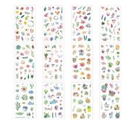 12 pegatinas de plantas y flores, pegatinas estéticas de flores, pegatinas de material DIY, pegatinas de graffiti de diario, set de decoración de bolsillo