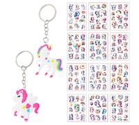 12 Pegatinas De Tatuajes De Caballos Arcoíris, 2 Llaveros De Caballos Arcoíris, Pegatinas De Dibujos Animados Para Niños, Regalos De Tatuajes Para Niñas