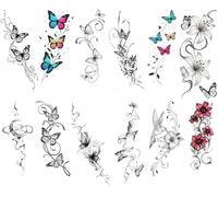 12 Pegatinas De Tatuajes De Luna, Mariposa Y Flor Para Hombres Y Mujeres - Pegatinas Realistas Resistentes Al Agua Y Al Sudor
