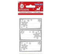 12 pegatinas navideñas de copos de nieve plateados con purpurina