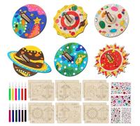 12 Peonzas de Madera para Niños, Trompos de Madera para Pintar y Decorar | con Lápices de Colores y Pegatinas, Manualidades Creativas con Temática Espacial para Cumpleaños y Fiestas