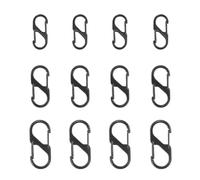 12 pequeños mosquetones negros pequeños con doble apertura de resorte para llavero, 3 tamaños, anillo en S, cierre de mosquetón, gancho de doble clip de metal para exteriores, senderismo, pesca,