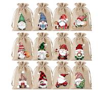12 Pieces Burlap Gnome Decorations - Small Burlap Bags with Drawstring | Reusable Candy Pouches for Christmas, Birthday, Halloween, Home, Holiday, New Year, Kids, Adults, Family, Friends, Wedding