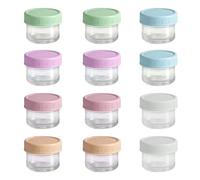 12 Pieces Frascos de Vidrio con Tapa Pequeños de 50 ml para Congelar Purés, Almacenamiento de Alimentos Aptos para Microondas Lavavajillas y Congelador, Rrecipientes con Tarros Cristal Potitos Bebe