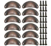 12 Pieces Shell Door Handle, Retro Door Handles, Traditional Half Moon Furniture Handles with Screws, for Drawer, Cabinet, Dresser (Red Bronze)