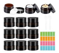 12 Pieza Tarros Cosmeticos, Ámbar Tarros de Cristal con Pegatinas y 2 Espátulas, Frascos de Vidrio con Tapa, 5ml Envases para Cosmetica, Lociones, Cremas, Aceites Esenciales