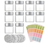 12 Piezas 50ml Mini Tarros de Cristal Transparente, Tarros de Cristal Pequeños, Recipientes Vacíos Redondos con Tapa y Etiquetas, Tarros de Cristal Vacíos, para cremas, maquillaje, hierbas, especias