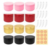12 Piezas 50ML Tarros de Aluminio Envases para Cosmetica Lata Aluminio Redonda Contenedor Cosméticos Tarros Pequeños Viajes con Ronda Etiquetas y Espátula Latas para Crema Velas Mini Latas de Aluminio