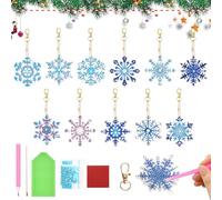 12 Piezas 5D Llaveros Pintura Diamond Painting Navidad Copos de Nieve, Kit DIY Doble Cara con Diamantes Acrílicos, Colgantes Navideños de Copo de Nieve para Decoración Invierno Manualidades y Regalos