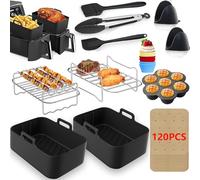 12 Piezas Accesorios para Freidora de Aire, Molde Silicona Freidora de Aire para Ninja Foodi AF400EU AF300EU y Freidoras de Aire de Doble Zona 7.6L-9.5L, Accesorios Freidora de Aire sin Aceite, Negro