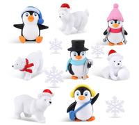 12 Piezas Adornos en Miniatura de Navidad, Figuras de Pingüino en Miniatura, Ornamenti Resina Fiocchi di Neve e Orso Polare, para Decoraciones DIY per Jardín y el Hogar, Decoraciones Navideñas