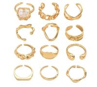 12 Piezas Anillos Mujer Anillos Chunky Dorados para Mujeres de Aleación Anillo de Plata para Adolescentes y Niñas Anilloss Giratorios Abiertos Ajustables Personalidad Ajustable Joyas de Moda