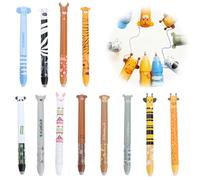 12 Piezas Bolígrafos Gel Borrables, Bolígrafos Termosensibles con Tinta de 0,5 mm, Borrar y Reescribir Sin Dejar Marcas, Diseños de Animales, Colores Azul y Rojo, Ideal para Escuela, Oficina, Diario