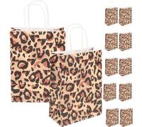 12 Piezas Bolsa de Obsequio de Papel Kraft Estampado de Leopardo | Ligera Fuelle para Pie, Papel Kraft, Adecuado para Regalos, Manualidades y Venta Minorista