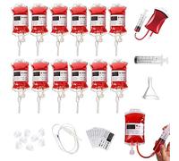 12 Piezas Bolsa de Sangre, Bolsas para Bebidas de Halloween, 350 ml Bolsa de Sangre, Bolsa de Sangre de Halloween, Bolsa de Bebidas Reutilizable Bolsa de Infusión con Jeringuilla y Tubo de Infusión