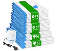 12 Piezas Bolsa Vacio Ropa, Bolsas al Vacio Ropas con Bomba de Vacío Eléctrica, Bolsa de Vacio para Ropa 2XL + 2L + 4M + 4S Reutilizables para Edredones, Ropa de Cama, Almohadas