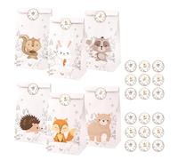 12 Piezas Bolsas de Regalo Animales, Bolsas de Papel Kraft, con 18 Pegatinas, para Regalo Decorar Fiesta Infantil, Cumpleaños, Celebraciones, Bodas