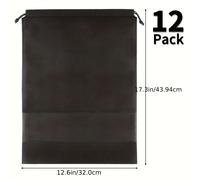 12 Piezas Bolsas Grandes para Zapatos de Viaje Negras con Cordón - Organizador Duradero, Plegable y Reutilizable de Tela No Tejida para Calzado de Hombres y Mujeres