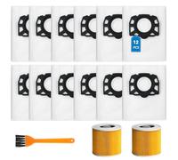 12 Piezas Bolsas KFI 357 Compatibles con Aspiradora WD3, WD1, WD2, WD2 Plus, SE 4001, SE 4002, MV 2, MV3, KWD1-3, WD3.200-WD3.800M Recambio +2 Filtro para WD3S, 1 Cepillo, 2.863-314.0
