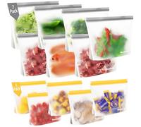 12 Piezas Bolsas Silicona Reutilizables, ReaGold Bolsas Congelacion Reutilizables, Bolsa Zip Alimentos Reutilizable sin BPA, Bolsa Congelar Zip Alimentos para Frutas, Almuerzos, Viajes