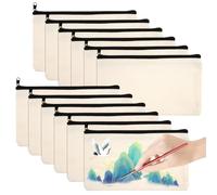 12 Piezas Bolsas Tela para Pintar,21×12cm Estuche Tela con Cremallera para Dibujo,Bolsas de Lona para Lápices,Neceser para Personalizar,Estuches de Lona,para Escuela,Manualidades,Viajes,Organizar