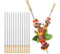 12 Piezas Brochetas Planas para Barbacoa de Acero Inoxidable con Mango de Madera, Pinchos para Barbacoa Reutilizables y Resistentes, Ideal para Parrilla, Pinchitos, Pinchos Morunos y BBQ, 30cm