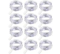 12 Piezas Cadena de Luces con Pilas, 20 LEDs Micro Alambre de Cobre Guirnaldas Luces, 2M Luces de Hadas para Navidad Fiesta Hogar Bodas Interiores Exteriores Fiestas DIY Decoración, Blanco Frío
