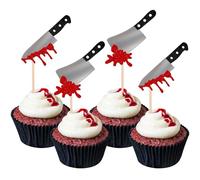 12 Piezas Cake Topper de Cuchillo Ensangrentado para Halloween, Purpurina Horror Cuchillo de Sangre Palillos Cupcakes, Adornos para Cupcakes de Halloween, para Cumpleaños, Fiesta Temática
