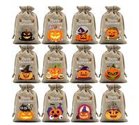 12 piezas calabaza fantasma Halloween Lino cordón bolsas de mano portátil caramelo embalaje bolsas partido prop creativo
